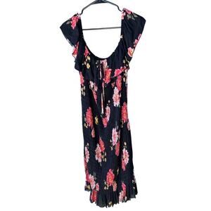 NWT Haute Flower Print Dress Black & Pink 1X